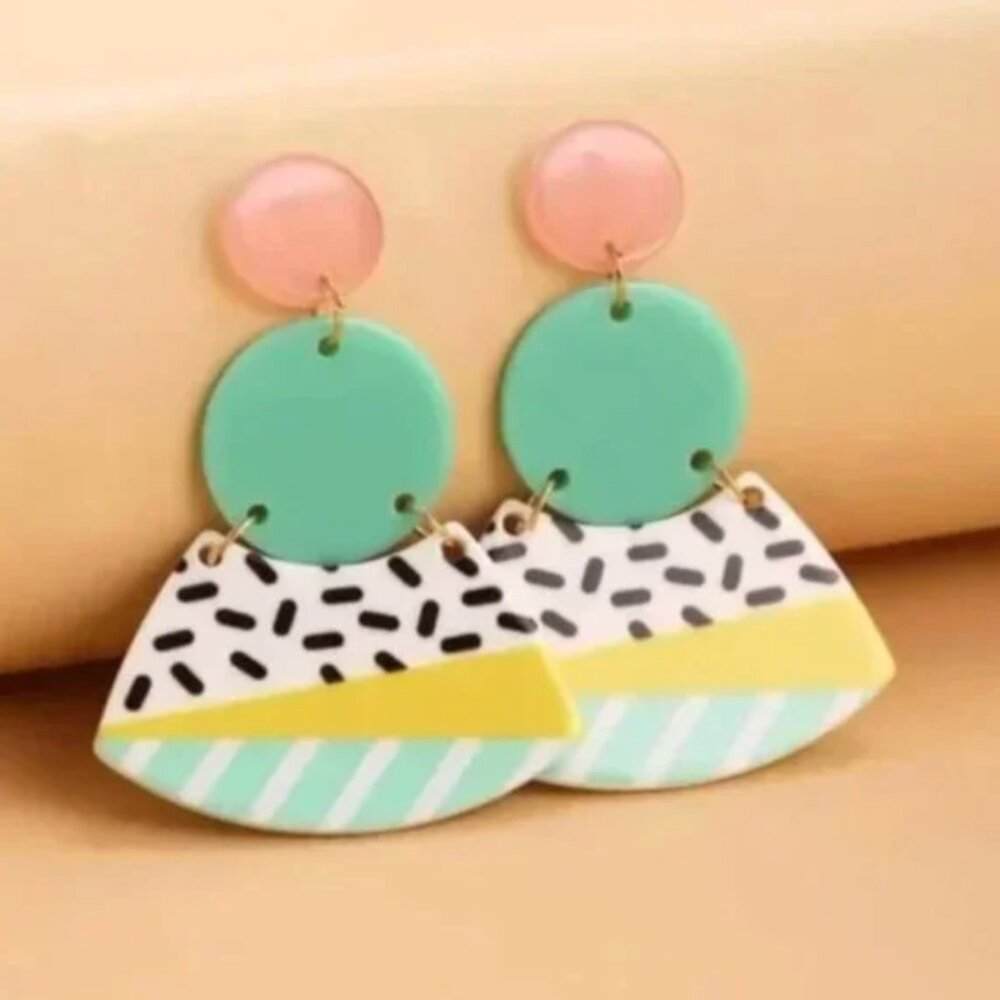 ❤️ FREE Geometric Drop Color Block Peasant Boho Hipster Hippie Art Farm Earrings